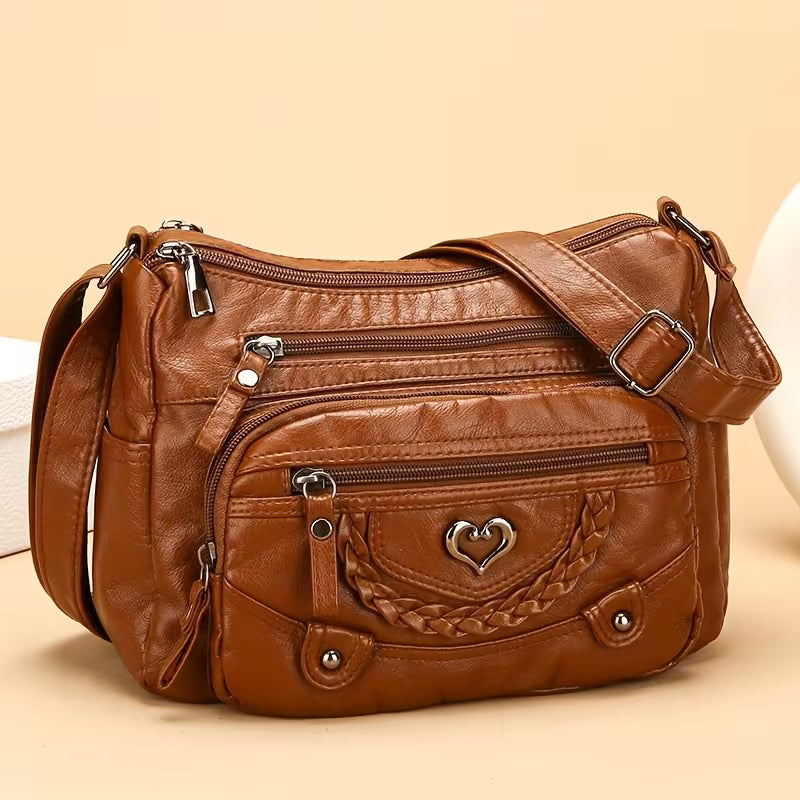 💐(Pack Of 2 ) 🔥🎁Women's Soft PU Crossbody Bag – Multiple Pockets for Perfect Organization 👜
