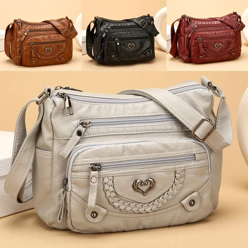 💐(Pack Of 2 ) 🔥🎁Women's Soft PU Crossbody Bag – Multiple Pockets for Perfect Organization 👜