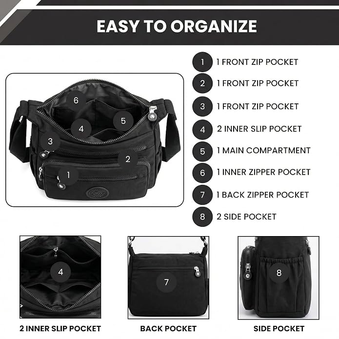 Women's Multi-Pocket Water-Resistant Crossbody Sling Bag { BUY 1 GET 1 – }