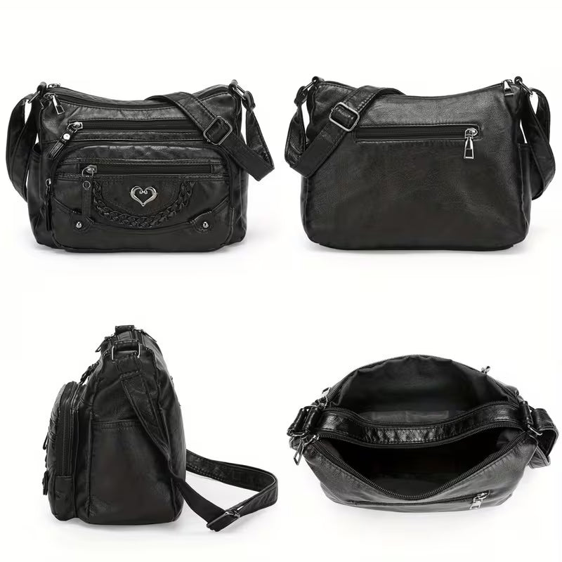 💐(Pack Of 2 ) 🔥🎁Women's Soft PU Crossbody Bag – Multiple Pockets for Perfect Organization 👜