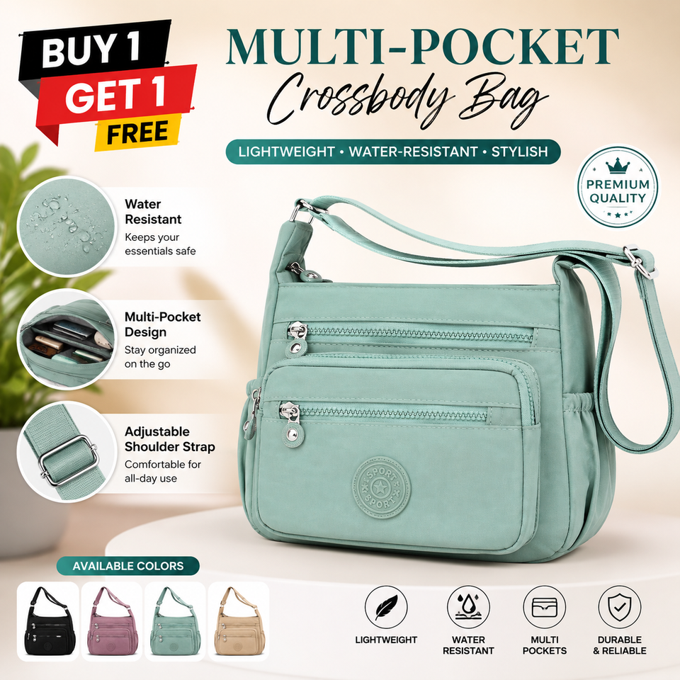 (BUY 1 GET 1) Regular Women's Sling Crossbody Bag –Multi-Pocket Nylon Shoulder Water-Resistant Bag