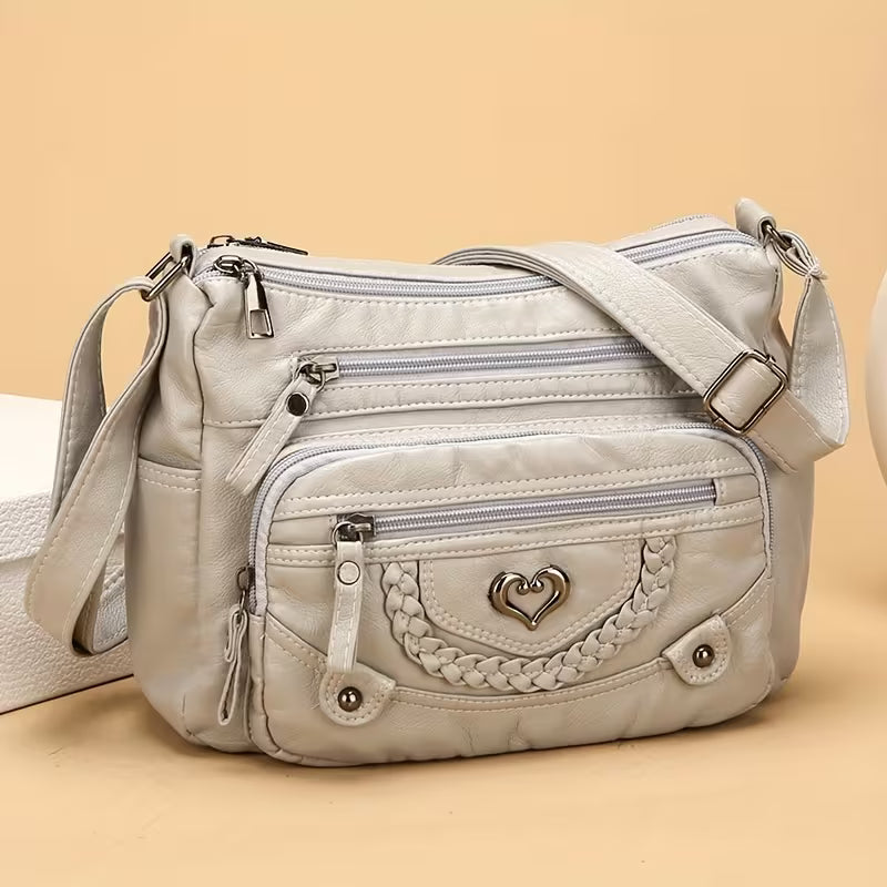 💐(Pack Of 2 ) 🔥🎁Women's Soft PU Crossbody Bag – Multiple Pockets for Perfect Organization 👜